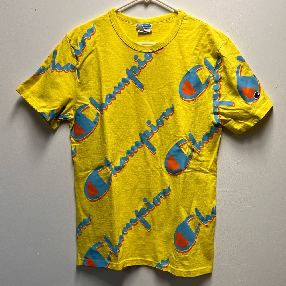 Champion Heritage all over logo yellow tee shirt